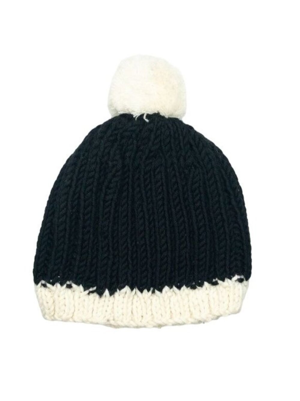 Hat Attack Black & Ivory Ribbed Knit Beanie With Pom Pom